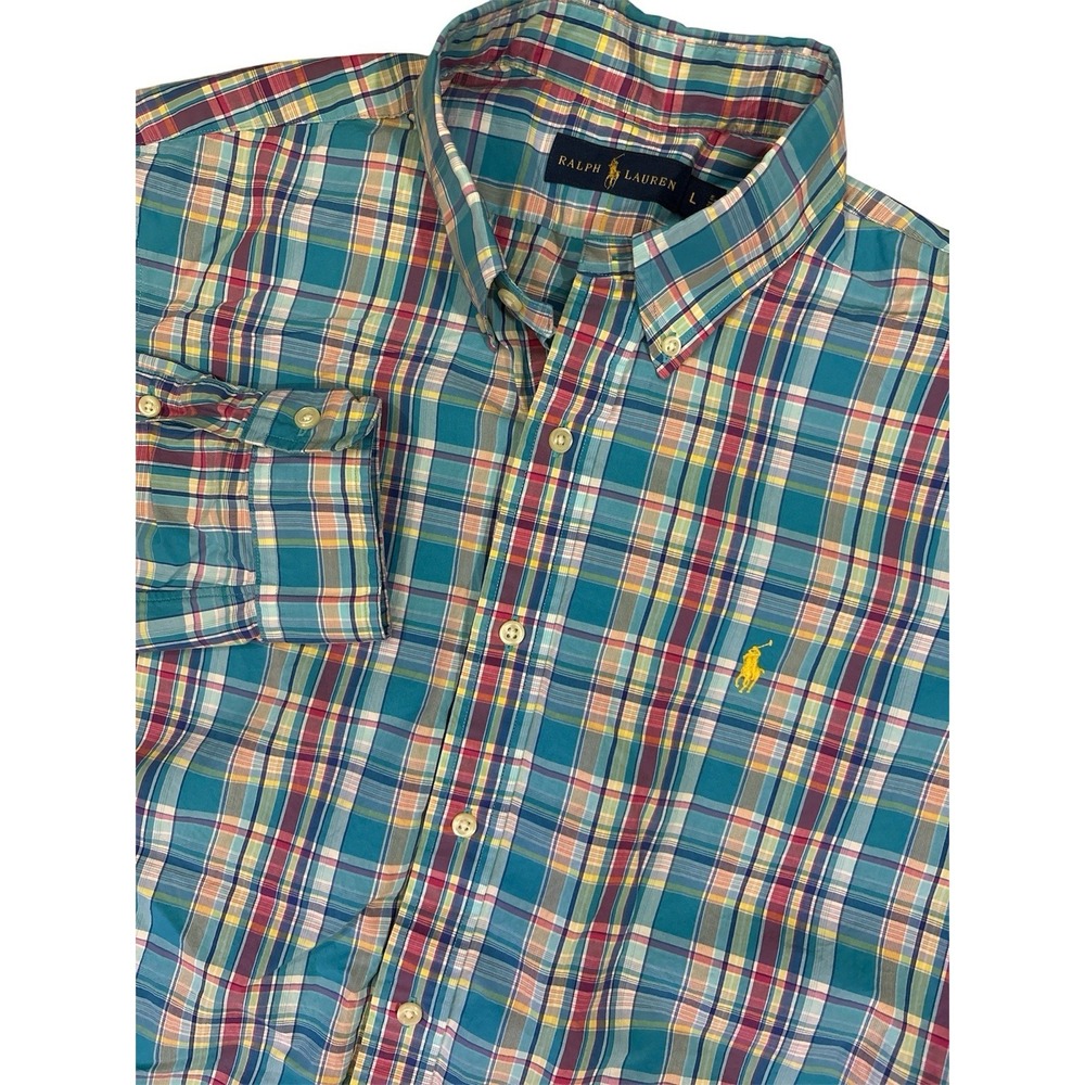 Polo Ralph Lauren Multicolor Check Plaid Print Button Down Sport Shirt Size LARG
